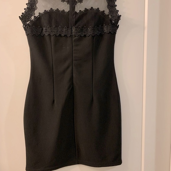 Black Bandage Style Dress with Lace Mesh Yoke details - Picture 2 of 3